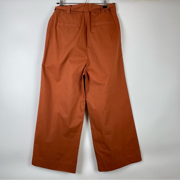 FRANK & Oak Wide Leg High Waisted Belted Pants Cropped Burnt Orange Cotton - Picture 8 of 11